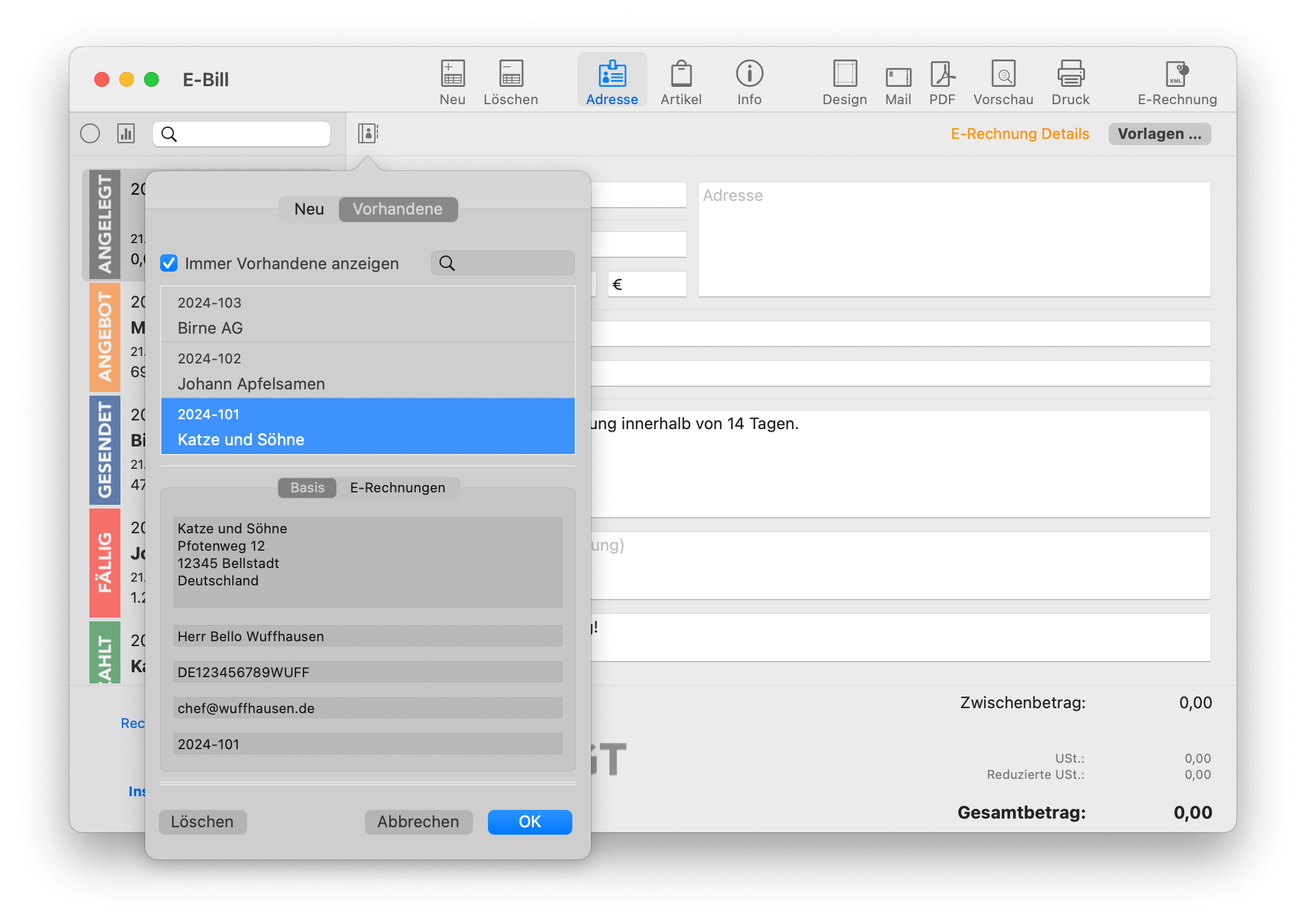 E-Bill Adressansicht