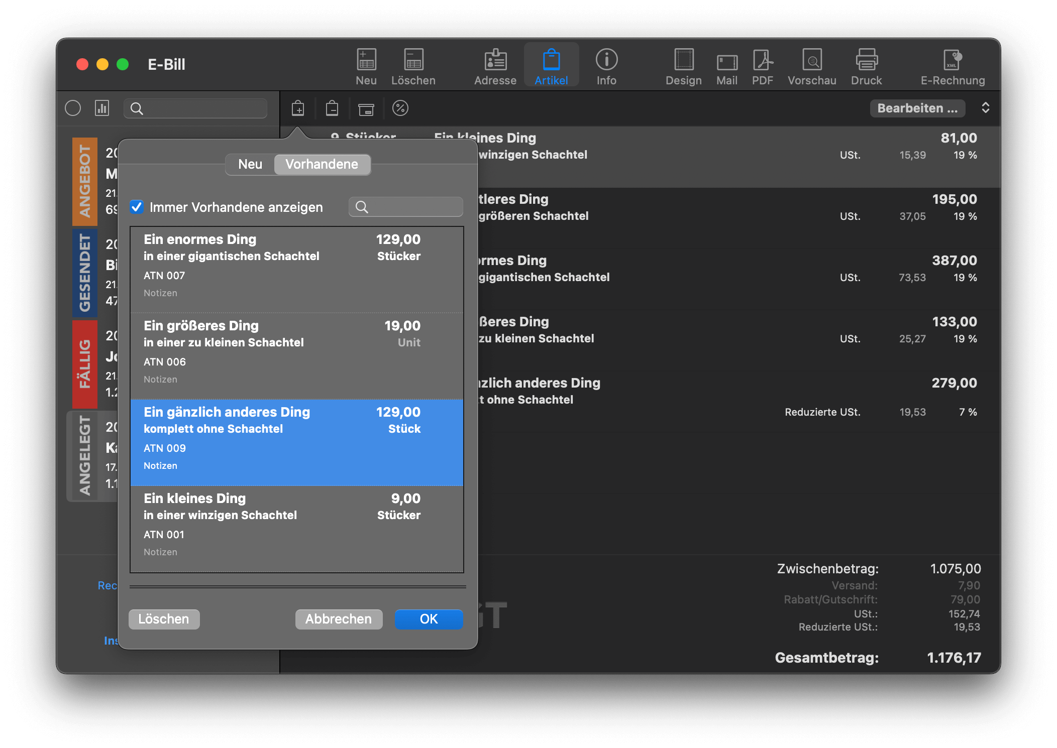 E-Bill Artikelansicht